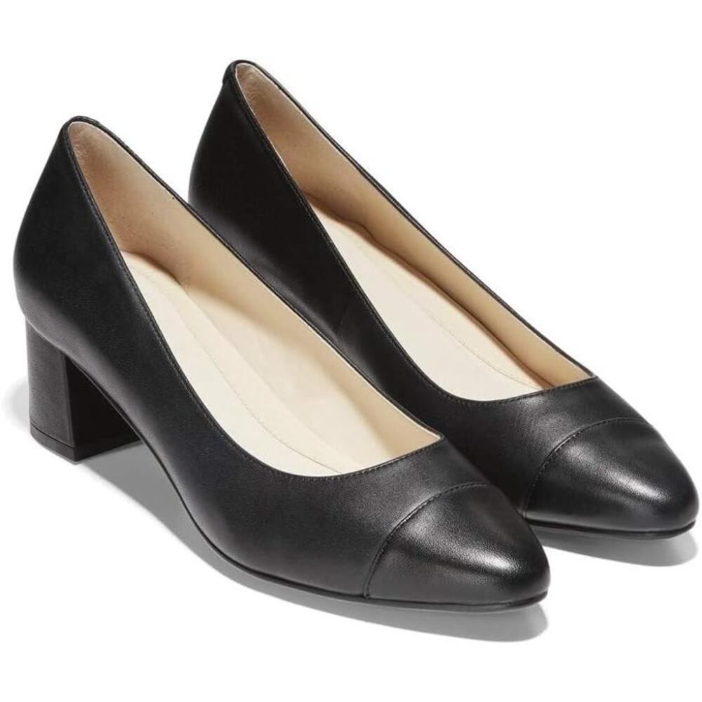 NWT Cole Haan womens The Go-to Block Heel (45mm) Pump, Black Leather Wp-Sz 6